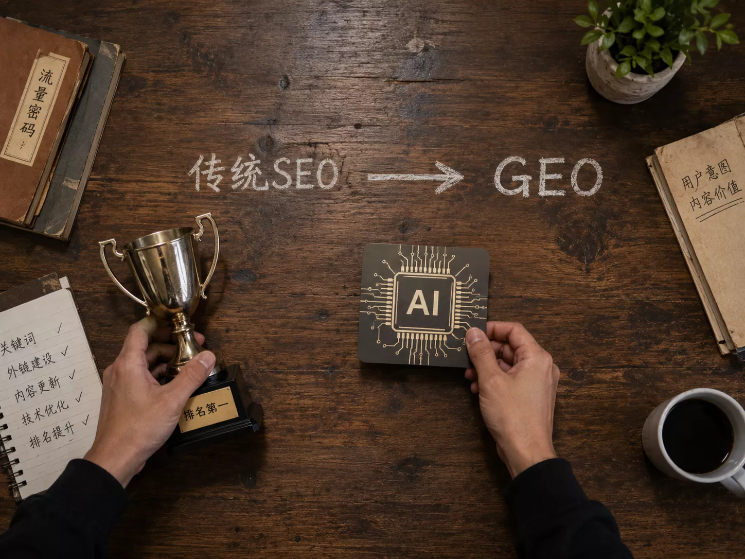 传统SEO排名思维转向GEO内容信源思维示意图.webp 传统SEO排名思维转向GEO内容信源思维示意图.webp