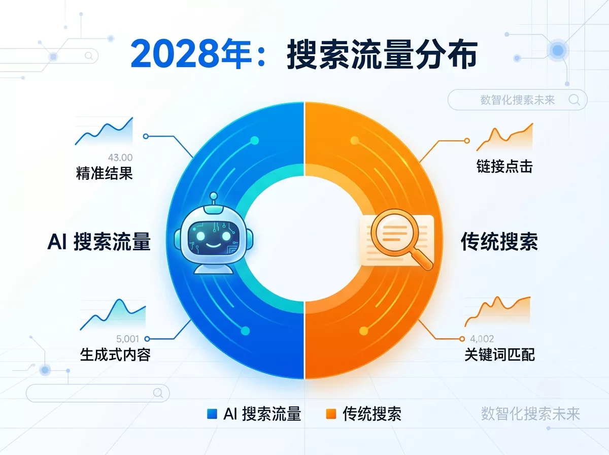 Gartner预测2028年AI搜索蚕食50%搜索引擎流量数据图.webp