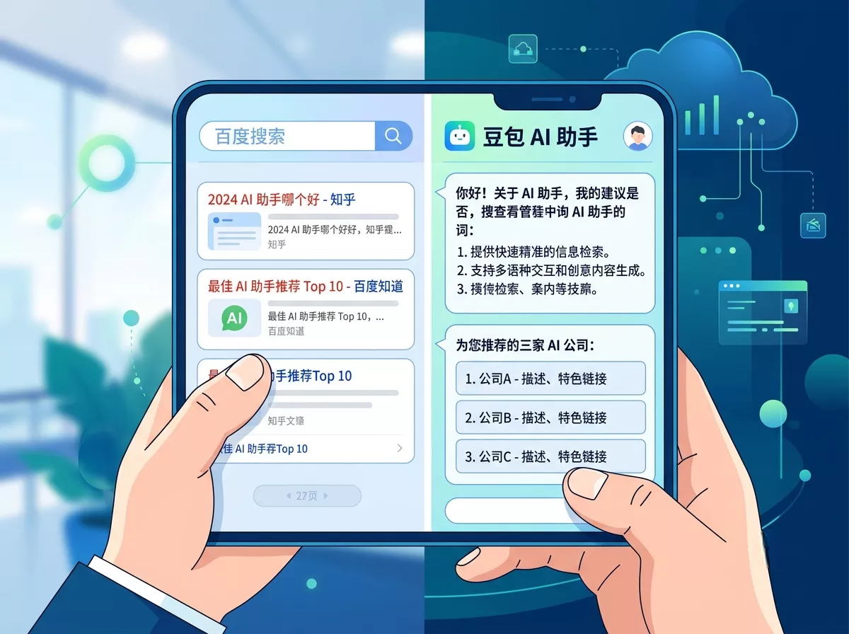 手机百度搜索与豆包AI搜索结果对比示意图.webp