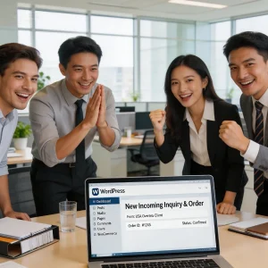 WordPress网站后台外贸团队庆祝海外询盘订单